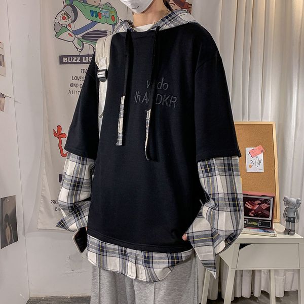 2021 new korean plaid oversized man casual hooded sweatshirts fashion checked men pullovers hoodies e51k, Black
2021 new korean plaid oversized man casual hooded sweatshirts fashion checked men pullovers hoodies e51k, Black