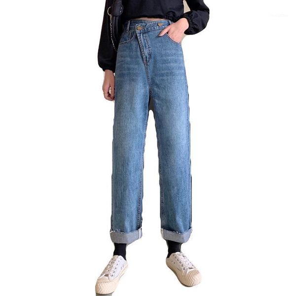 high waist jeans women's straight loose loose spring and autumn 2020 new slim oblique buckle retro old pants1, Blue
high waist jeans women's straight loose loose spring and autumn 2020 new slim oblique buckle retro old pants1, Blue
