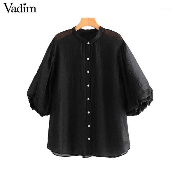 vadim women solid blouse beading button three quarter sleeve see through shirts female chic casual blusas mujer lb6771, White
vadim women solid blouse beading button three quarter sleeve see through shirts female chic casual blusas mujer lb6771, White