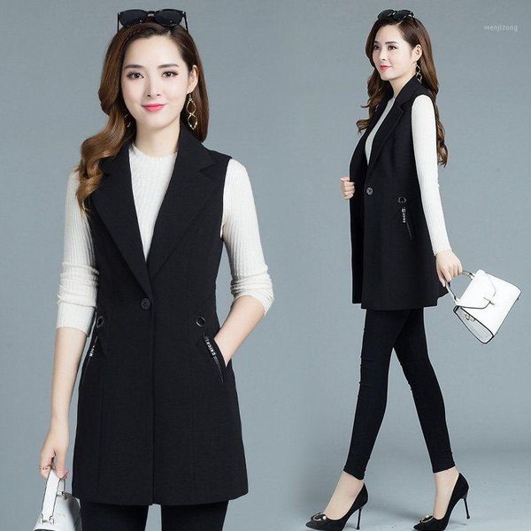 women's vest jacket spring and autumn 2020 new sleeveless sleeveless one-button long vest women coat fashion female clothing1, Black;white
women's vest jacket spring and autumn 2020 new sleeveless sleeveless one-button long vest women coat fashion female clothing1, Black;white
