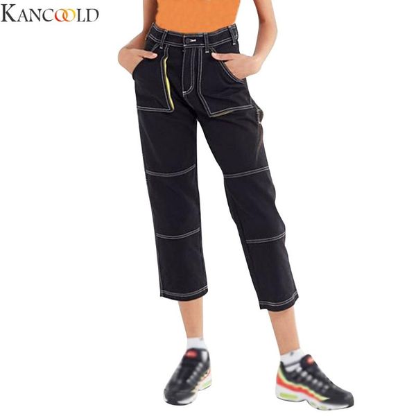women's jeans kancoold fashion womens pocket reflective denim female mid waist spliced straight pants black ladies wild belt, Blue
women's jeans kancoold fashion womens pocket reflective denim female mid waist spliced straight pants black ladies wild belt, Blue
