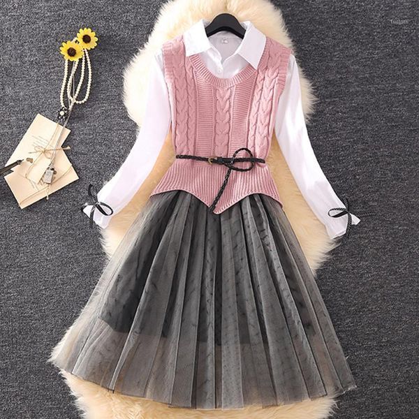 women 2020 spring autumn sleeveless knitted sweater vest +pleated a-line mesh tutu dress sets female casual slim solid 2pcs l781, White
women 2020 spring autumn sleeveless knitted sweater vest +pleated a-line mesh tutu dress sets female casual slim solid 2pcs l781, White