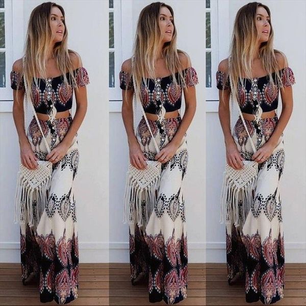 2018 boho print summer women strapless two piece set slash neck short sleeve crop amp;long skirts beach maxi skirts suit, Gray
2018 boho print summer women strapless two piece set slash neck short sleeve crop amp;long skirts beach maxi skirts suit, Gray