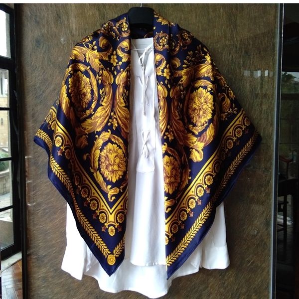 women 100% silk scarf shawl foulard luxury soft soomth touching 108*108cm 201103, Blue;gray