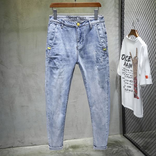 spring micro loose trousers and jeans tapered pants men's small feet thin light color pants simple and versatile nine point jeans with, Blue
spring micro loose trousers and jeans tapered pants men's small feet thin light color pants simple and versatile nine point jeans with, Blue