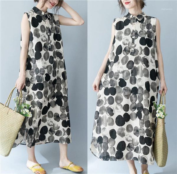 literary loose large size women's clothing cotton linen wave point lapel shirt dress summer casual sleeveless vestidos k0721, Black;gray
literary loose large size women's clothing cotton linen wave point lapel shirt dress summer casual sleeveless vestidos k0721, Black;gray