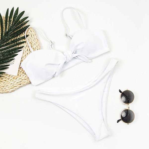 women's cute solid color bow new high waist bikini set swimwear split swimsuit women bathing, White;black
women's cute solid color bow new high waist bikini set swimwear split swimsuit women bathing, White;black