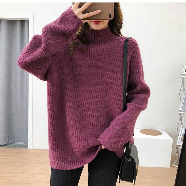 women 2021 autumn winter new half turtleneck thicken female loose pullover sweater ladies solid color knitted d6481, White;black
women 2021 autumn winter new half turtleneck thicken female loose pullover sweater ladies solid color knitted d6481, White;black