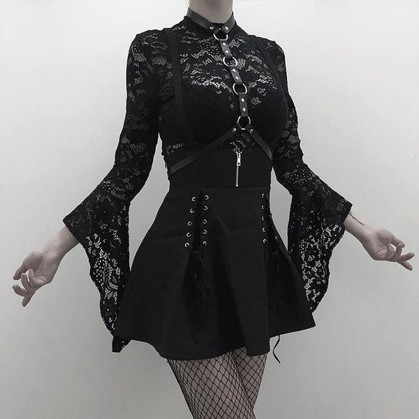women 2 piece set gothic black lace body bodysuit pleated skirts two piece sets lace up see through clubwear girl sets, Black;white
women 2 piece set gothic black lace body bodysuit pleated skirts two piece sets lace up see through clubwear girl sets, Black;white