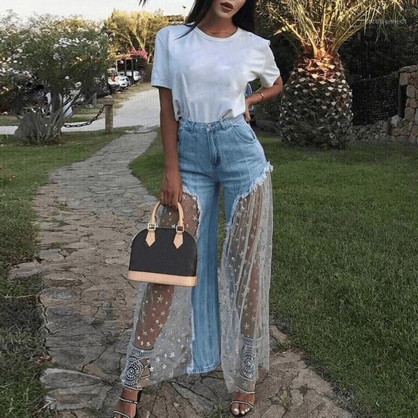women's jeans women's five-pointed star mesh stitching wide-leg comfortable trousers personality outdoor pants#g301, Blue
women's jeans women's five-pointed star mesh stitching wide-leg comfortable trousers personality outdoor pants#g301, Blue
