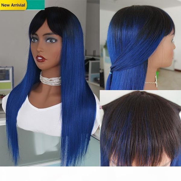straight human hair blue colored wig 150% density non lace peruvian remy glueless wigs with bangs for black women ombre machine made wig, Black;brown
straight human hair blue colored wig 150% density non lace peruvian remy glueless wigs with bangs for black women ombre machine made wig, Black;brown