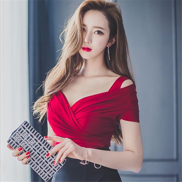 women solid off shoulder v neck slim tees t shirts female teenage girls, White