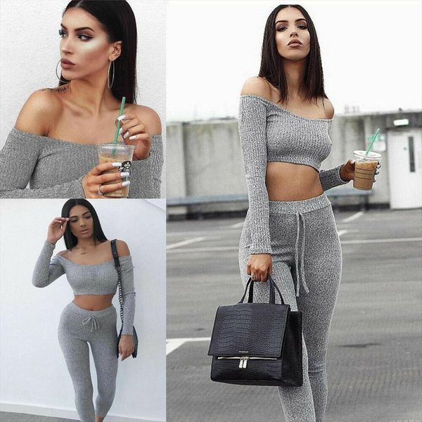 2018 new fashion 2 piece set women off shoulder crop and long pants suit ladies leisure two piece tracksuit, Gray
2018 new fashion 2 piece set women off shoulder crop and long pants suit ladies leisure two piece tracksuit, Gray