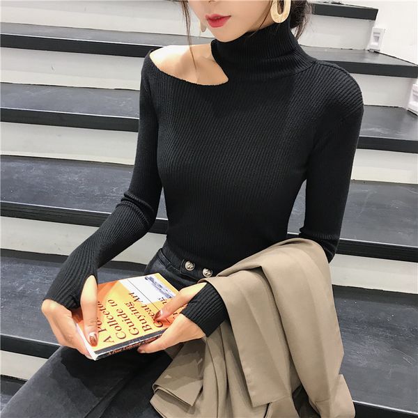 off shoulder sweater pullovers sweater for women 3 color long sleeve turtleneck female jumper black brown club clothing, White;black
off shoulder sweater pullovers sweater for women 3 color long sleeve turtleneck female jumper black brown club clothing, White;black