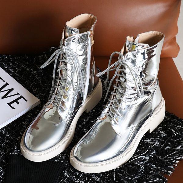 platform thick heel ankle boots lace up patent leather silver boots autumn winter motorcycle boots woman zip med heel shoes 2020, Black
platform thick heel ankle boots lace up patent leather silver boots autumn winter motorcycle boots woman zip med heel shoes 2020, Black