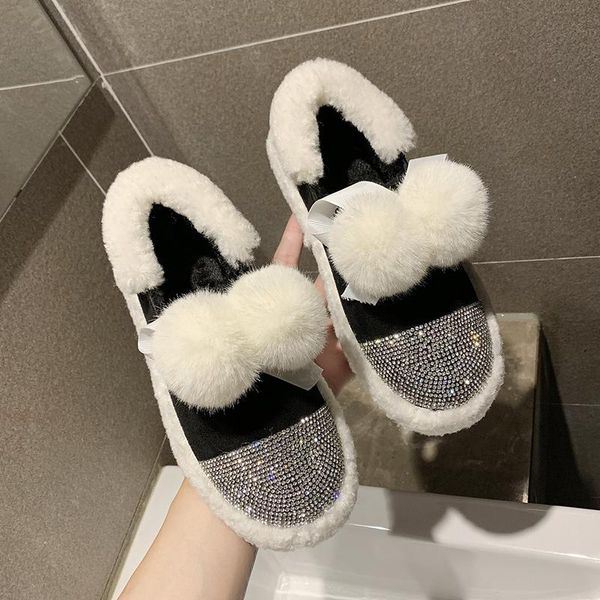 lovely white fur ball crystal ankle boots woman soft fur plush warm snow boot women slip on flat heel short booties, Black
lovely white fur ball crystal ankle boots woman soft fur plush warm snow boot women slip on flat heel short booties, Black