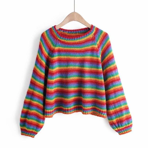 women long sleeve colorful striped rainbow sweater cropped jumper knitwear girl knitted pullovers sweaters crop top, White;black
women long sleeve colorful striped rainbow sweater cropped jumper knitwear girl knitted pullovers sweaters crop top, White;black
