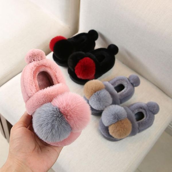 autumn and winter new cute fur ball children cotton slippers bag with princess household plush shoes for boys, Black;grey
autumn and winter new cute fur ball children cotton slippers bag with princess household plush shoes for boys, Black;grey