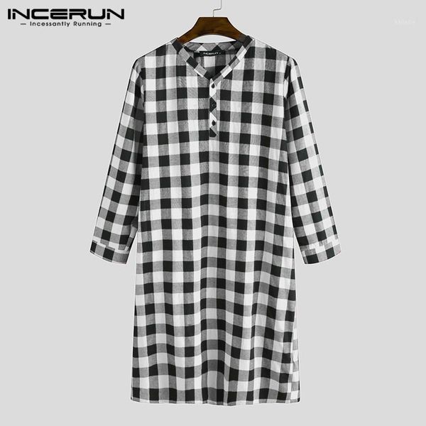 incerun fashion plaid men's sleep robes soft button loungewear long sleeve v neck leisure long pajamas men nightgowns homewear1, Black;brown
incerun fashion plaid men's sleep robes soft button loungewear long sleeve v neck leisure long pajamas men nightgowns homewear1, Black;brown