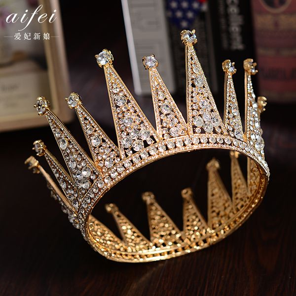 2020 new baroque bride golden round crown headdress wedding dress studio accessories, Silver
2020 new baroque bride golden round crown headdress wedding dress studio accessories, Silver