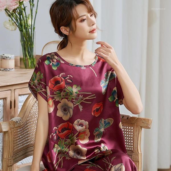 women's sleepwear summer flower print 110kg women silk pajamas set cropped pant short sleeve pyjamas o neck large size pajama l-5xl 400, Black;red
women's sleepwear summer flower print 110kg women silk pajamas set cropped pant short sleeve pyjamas o neck large size pajama l-5xl 400, Black;red