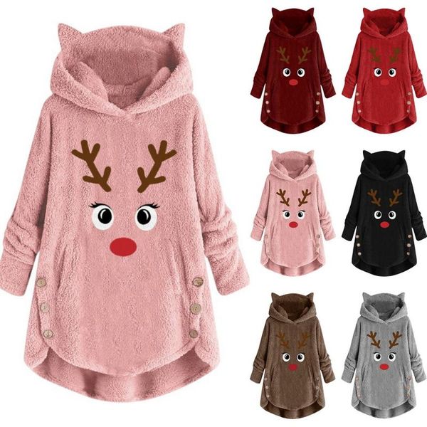 women's hoodies & sweatshirts women printed ears hooded large size long sleeve button warm sweatshirt thick pullover christmas casual, Black
women's hoodies & sweatshirts women printed ears hooded large size long sleeve button warm sweatshirt thick pullover christmas casual, Black