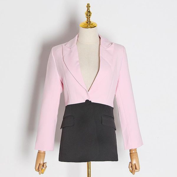women's suits & blazers 2021 spring fashion pink blazer contrast color stitching temperament slim casual single button women's sui, White;black
women's suits & blazers 2021 spring fashion pink blazer contrast color stitching temperament slim casual single button women's sui, White;black