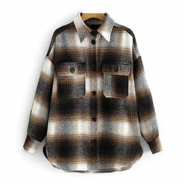ladies vintage oversized overshirts plaid jacket women coat long sleeve loose woolen jacket female coats outerwear chic 201210, Black;brown
ladies vintage oversized overshirts plaid jacket women coat long sleeve loose woolen jacket female coats outerwear chic 201210, Black;brown