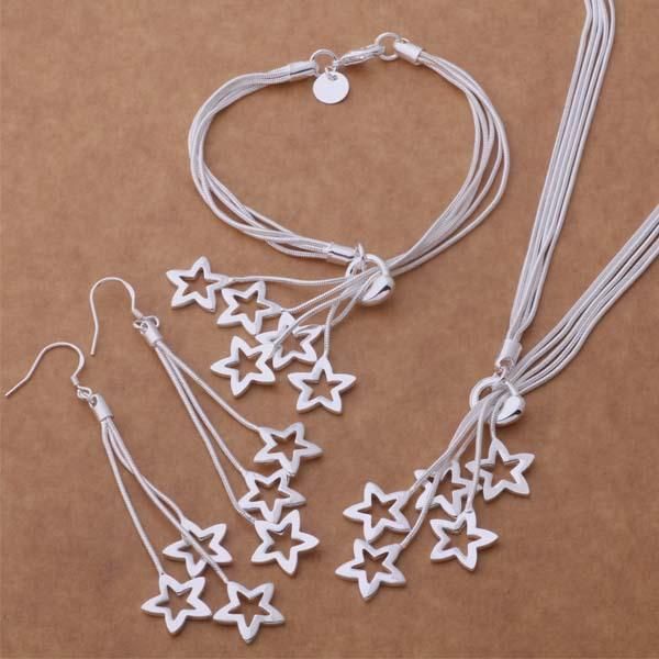 925 star pendant long necklace,earrings,bracelet set elegant silver jewelry for women mulit chain necklace wedding evening party 
925 star pendant long necklace,earrings,bracelet set elegant silver jewelry for women mulit chain necklace wedding evening party
