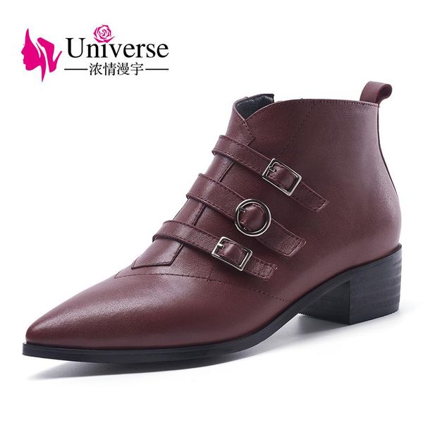 boots universe genuine leather pointed toe women ankle pu lining buckle decoration shoes g298, Black
boots universe genuine leather pointed toe women ankle pu lining buckle decoration shoes g298, Black