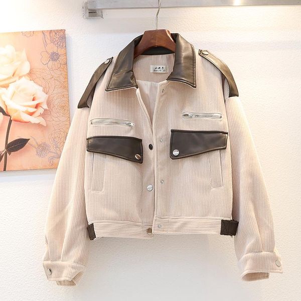 women's jackets korean fashion corduroy jacket coat women 3 color pu splicing autumn winter thick big size loose short outerwear female, Black;brown
women's jackets korean fashion corduroy jacket coat women 3 color pu splicing autumn winter thick big size loose short outerwear female, Black;brown