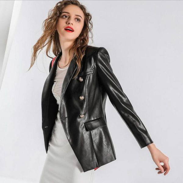 women's leather & faux 2021 autumn pu coat jacket high-end temperament fashion metal button slim outerwear l1270, Black
women's leather & faux 2021 autumn pu coat jacket high-end temperament fashion metal button slim outerwear l1270, Black