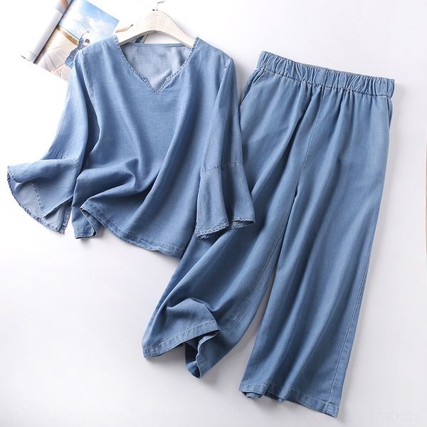 375kg m9082-korean women's 2020 pantsshirt suit leg pants summer new v-neck bell sleeve tencel denim shirt wide leg pants wide for wome, Gray
375kg m9082-korean women's 2020 pantsshirt suit leg pants summer new v-neck bell sleeve tencel denim shirt wide leg pants wide for wome, Gray
