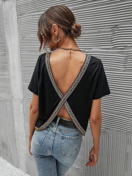 contrast panel v-cut back tee x9sa#, White
contrast panel v-cut back tee x9sa#, White