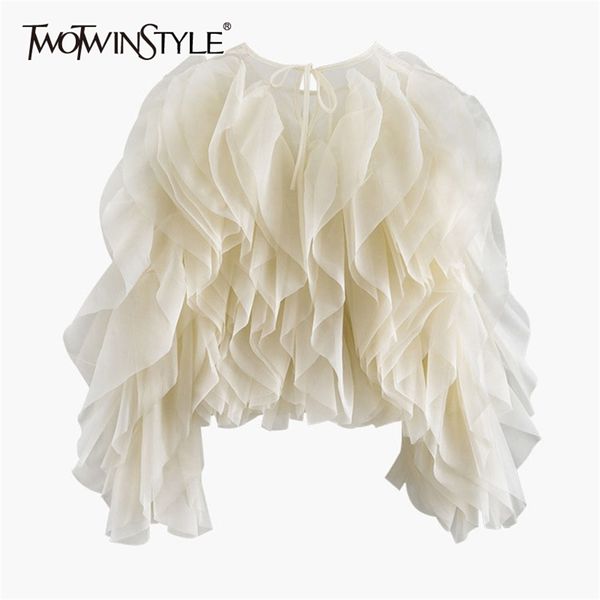 twotwinstyle elegant patchwork ruffles chiffon blouses women o neck lantern long sleeve loose shirt female clothing fashion tide lj200812, White
twotwinstyle elegant patchwork ruffles chiffon blouses women o neck lantern long sleeve loose shirt female clothing fashion tide lj200812, White