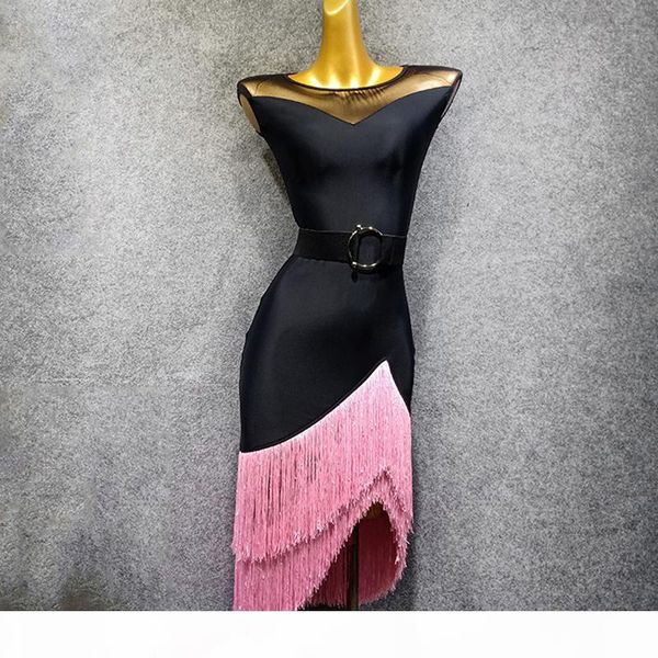 2019 new latin dress women black gauze pink tassels fringe dress tango flamengo black latin dance vdb507, Black;red
2019 new latin dress women black gauze pink tassels fringe dress tango flamengo black latin dance vdb507, Black;red