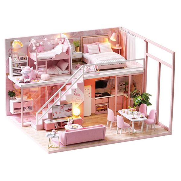 diy doll house wooden pink doll houses miniature dollhouse furniture kit handmade toys for children birthday christmas gift y200704
diy doll house wooden pink doll houses miniature dollhouse furniture kit handmade toys for children birthday christmas gift y200704