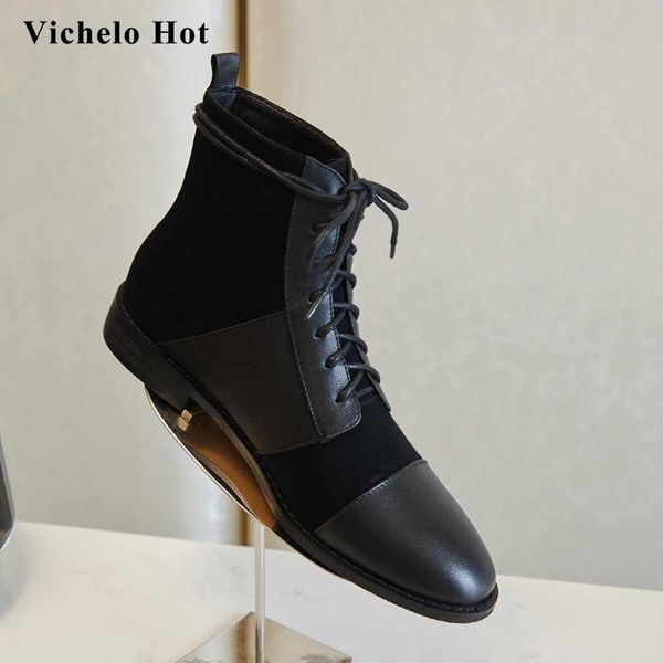 boots vichelo leisure genuine leather patchwork sewing charming round toe thick low heel lace up daily wear basic ankle l2f6, Black
boots vichelo leisure genuine leather patchwork sewing charming round toe thick low heel lace up daily wear basic ankle l2f6, Black