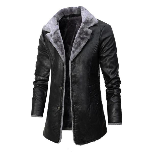 2021 winter men's leather jacket solid color lining velvet business lapel medium length keep warm black leather windbreaker
2021 winter men's leather jacket solid color lining velvet business lapel medium length keep warm black leather windbreaker