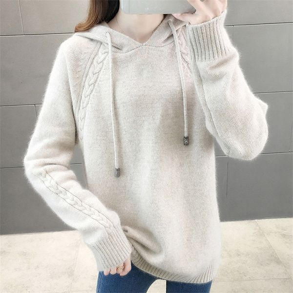 lucyever pullover women sweater loose knitted hooded long sleeve jumper thick solid ladies sweater casual winter 201223, White;black
lucyever pullover women sweater loose knitted hooded long sleeve jumper thick solid ladies sweater casual winter 201223, White;black