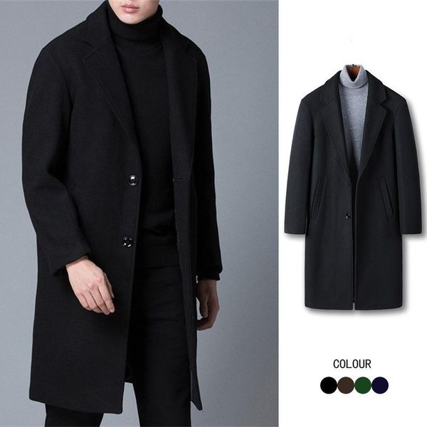 han edition business casual wool woolen cloth coat in the men's long warm double-sided suit windbreaker with thick coat, Black
han edition business casual wool woolen cloth coat in the men's long warm double-sided suit windbreaker with thick coat, Black