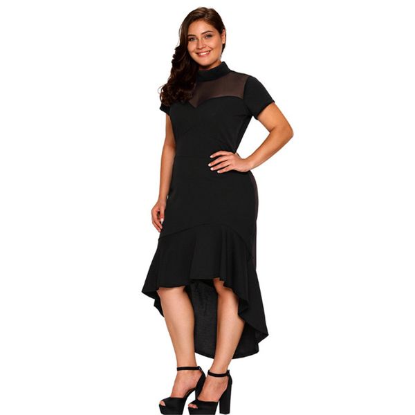 2021 new new fat woman plus size high-neck short knife sewing high and low-level women's dress slr0, Black;gray
2021 new new fat woman plus size high-neck short knife sewing high and low-level women's dress slr0, Black;gray