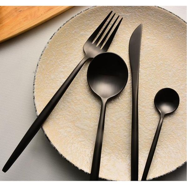 matte black silverware set - heavy duty 4 pieces stainless steel flatware utensils cutlery tableware steak knife fork and spoon
matte black silverware set - heavy duty 4 pieces stainless steel flatware utensils cutlery tableware steak knife fork and spoon