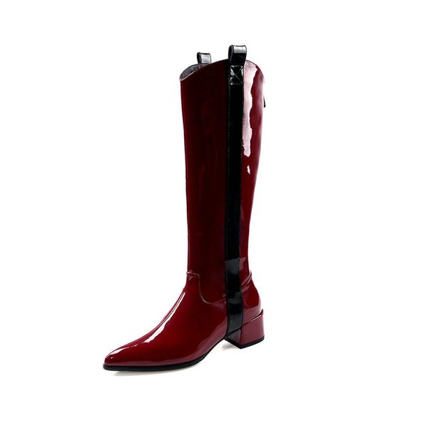 boots 2021 arrival knee high women patent leather autumn knight pointed toe med heels punk shoes ladies, Black
boots 2021 arrival knee high women patent leather autumn knight pointed toe med heels punk shoes ladies, Black