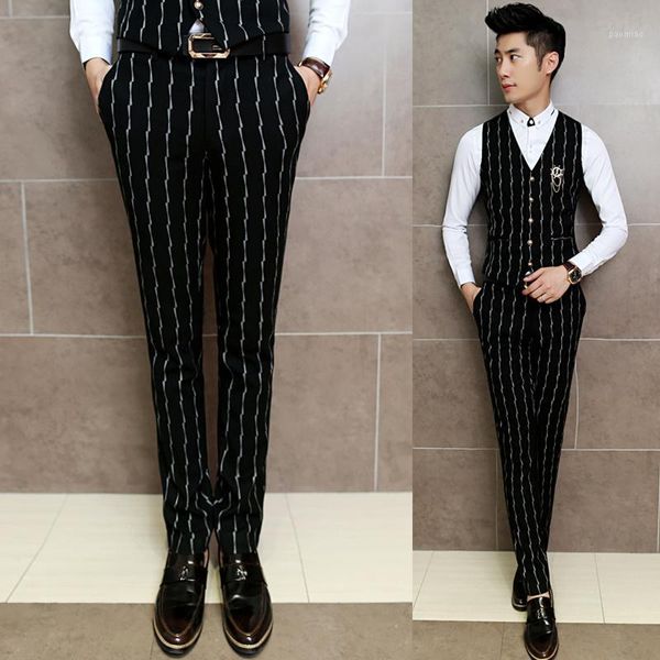 high-grade striped suit pants men classic black dress pant slim fit business casual mens trousers and vest1, White;black
high-grade striped suit pants men classic black dress pant slim fit business casual mens trousers and vest1, White;black