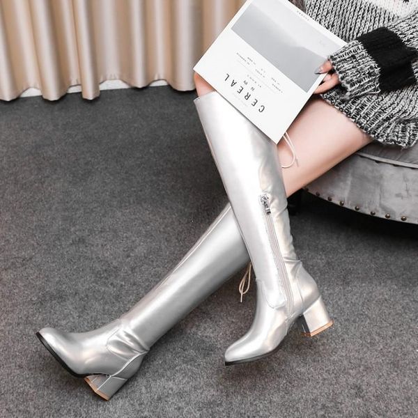 boots night club performance mirror bright motorcycle knee thick heel high silver knight women's1, Black
boots night club performance mirror bright motorcycle knee thick heel high silver knight women's1, Black