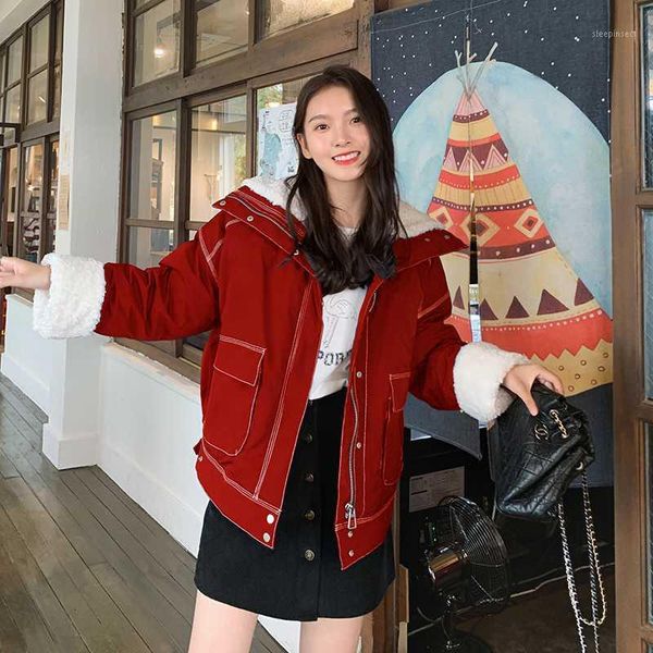 winter 2020 female lamb wool cotton stitching short parkas coat new fashion thick warm loose casual oversized women jacket z1201, Black
winter 2020 female lamb wool cotton stitching short parkas coat new fashion thick warm loose casual oversized women jacket z1201, Black