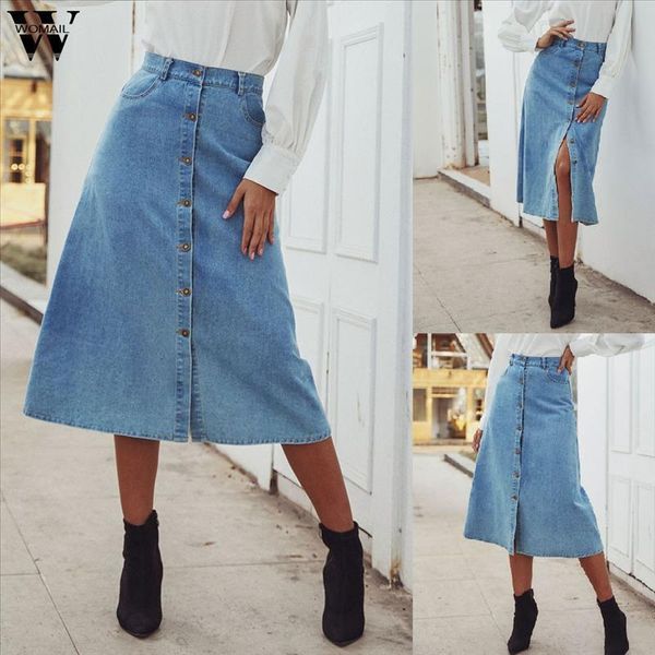 skirt women summer button front midi denim skirt casual high waist fray hem with pocket jean skirt female faldas mujer, Black
skirt women summer button front midi denim skirt casual high waist fray hem with pocket jean skirt female faldas mujer, Black
