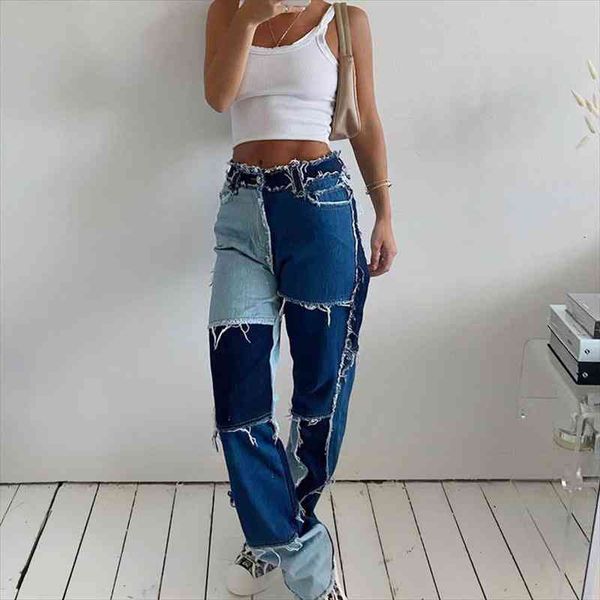 5 colors women patchwork high waist straight leg pants streetwear jeans color block trousers brown contrast stitch pants, Blue
5 colors women patchwork high waist straight leg pants streetwear jeans color block trousers brown contrast stitch pants, Blue