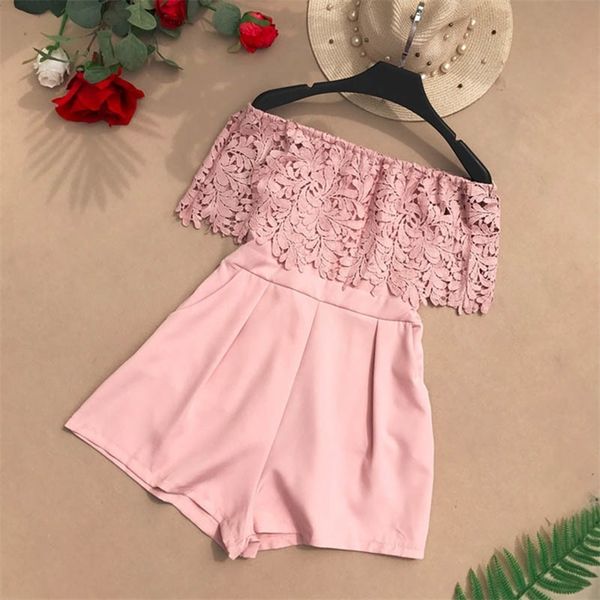 fashion floral lace short jumpsuit women casual off shoulder gules black playsuit female summer elegant party romper y200422, Black;white
fashion floral lace short jumpsuit women casual off shoulder gules black playsuit female summer elegant party romper y200422, Black;white